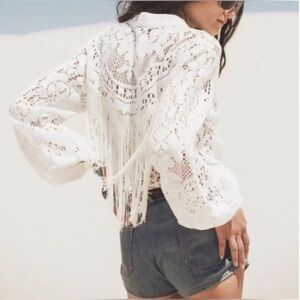 Spell Designs // Fleetwood Lace Blouse Boho Western Top w/ Fringe Back in Cream